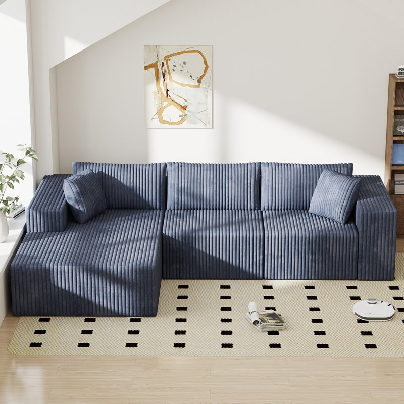 Canapé modulaire en velours côtelé en L 108 po avec méridienne moelleuse en velours côtelé, sans assemblage requis | Livraison en boîte compressée