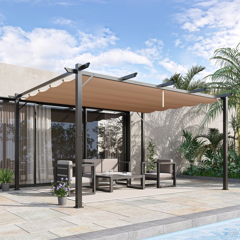10' X 13' Aluminum Patio Pergola With Retractable Pergola Canopy, Backyard Shade Shelter For Porch, Outdoor Party, Garden, Grill Gazebo(Canopy)
