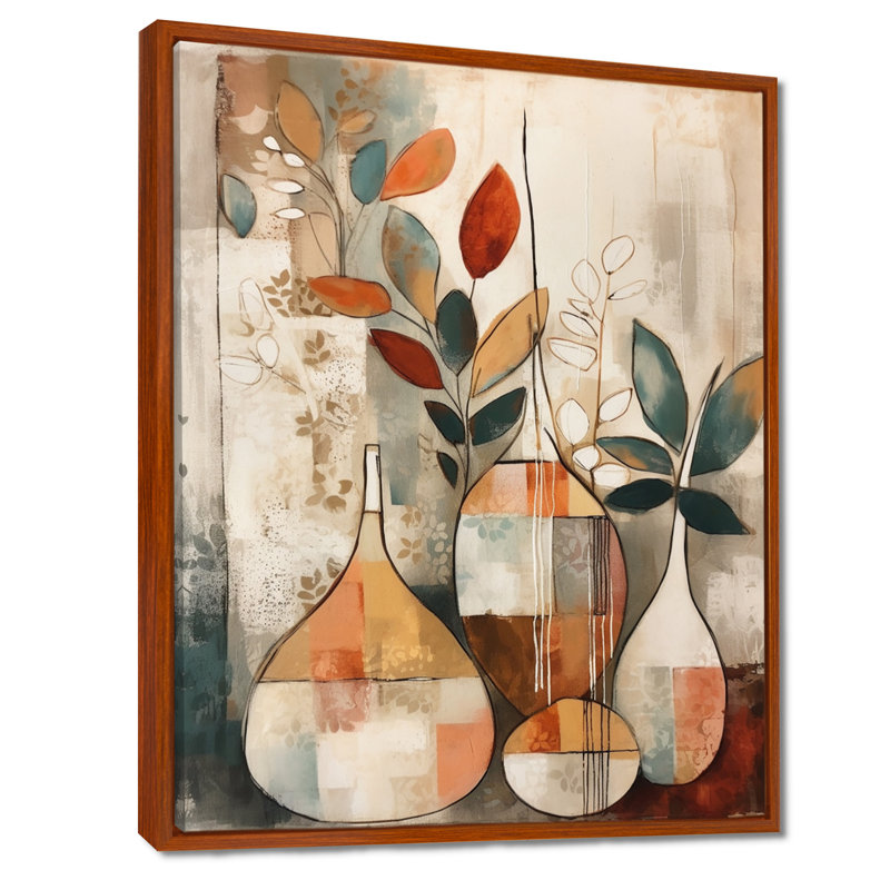 Ruhani vert et beige canalisant les vibrations bohémiennes sur toile, H 32 po x l 24 po, Cadre flottant brun