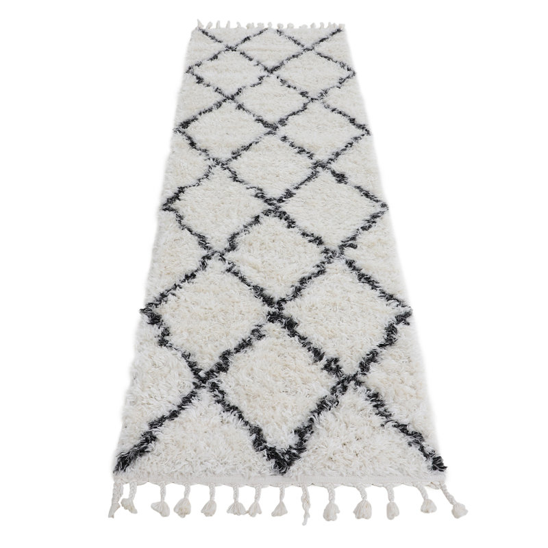 Eddy Shaggy Boho Black Rug, Runner 80 x 600cm