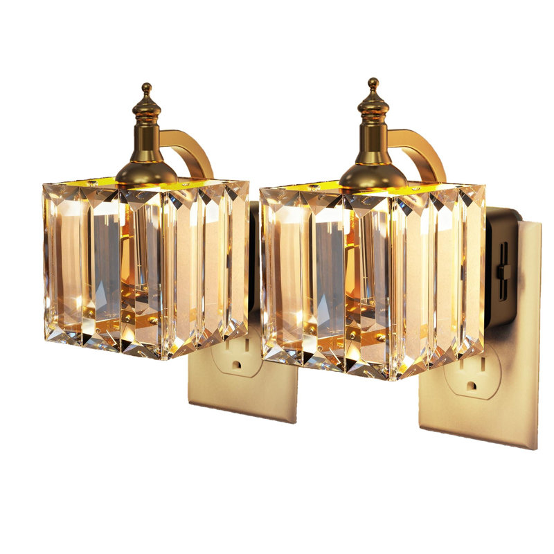 Veilleuse, veilleuses à brancher au mur, DEL blanc doux 3000K, veilleuses en cristal avec capteur de crépuscule à l'aube, luminosité réglable de 0 à 100 lm (cristal carré / paquet de 2)