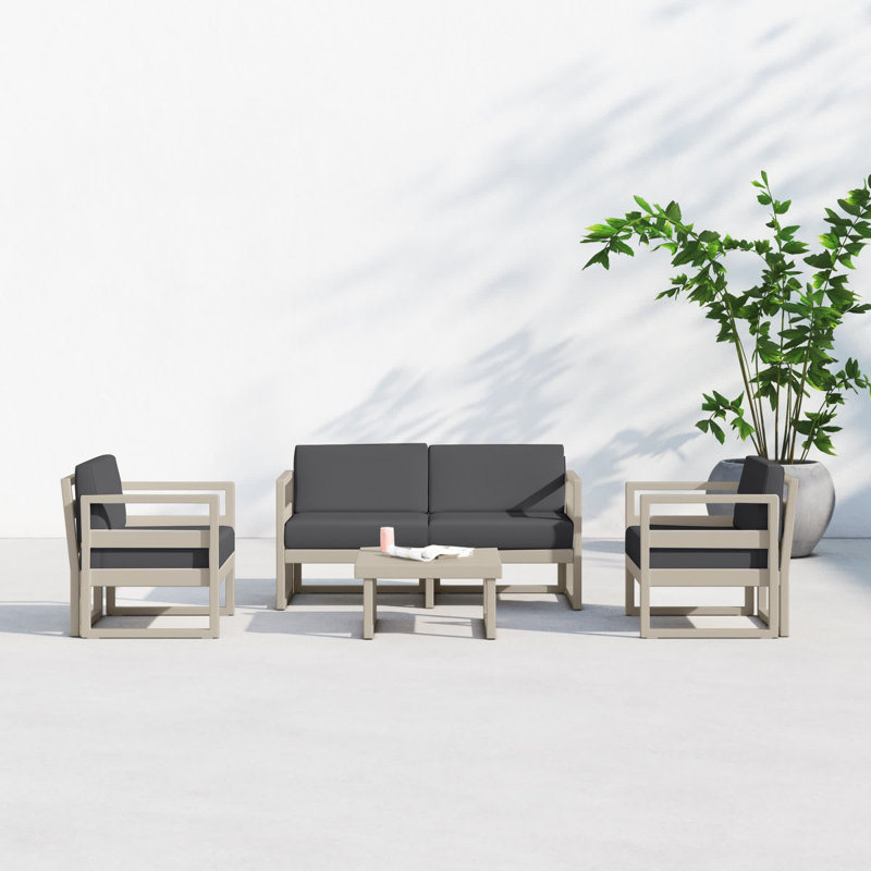 Lane 4 - Person Patio Conversation Set with Cushions, Taupe, Canvas Charcoal Sunbrella® Canvas