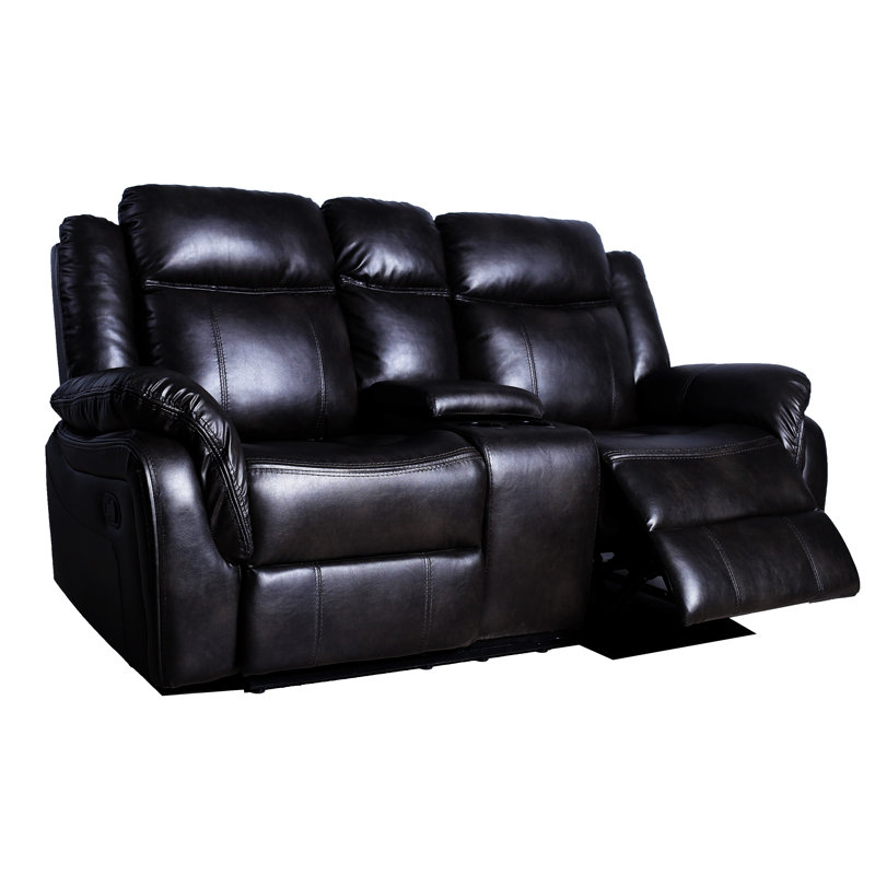Hausmann Faux Leather Recliner, Black Faux Leather
