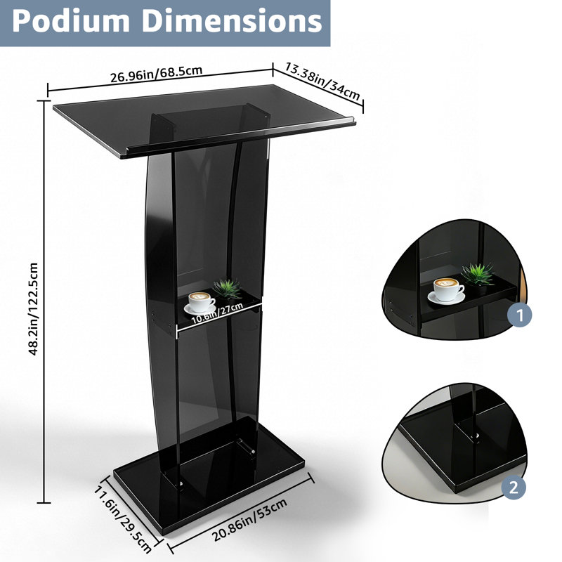 Podium en acrylique, chaire d'églises 47 "avec double tablettes de rangement