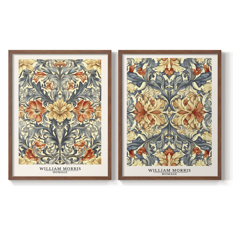 WM MORRIS Series DCCCXXII-Premium Framed Print -Ready to Hang - No Nails Required - No Nails Required, 29" H  x 46" W, Walnut