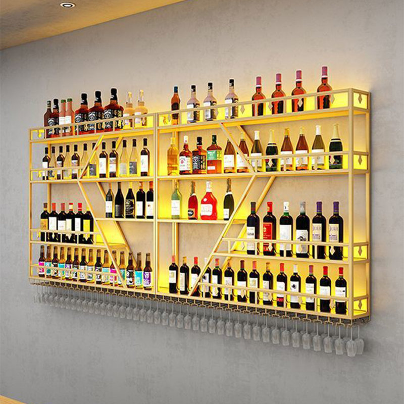 Luxury Iron Wine Rack, 47.2" H x 98.4" W x 7.8" D, Gold