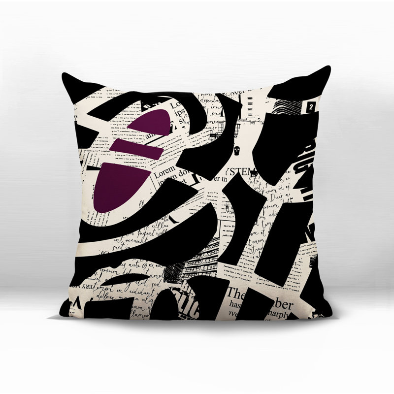 Oreiller carré réversible intérieur / extérieur Kaya, H 19 po x l 19 po, Mauve / noir / blanc cassé abstrait
