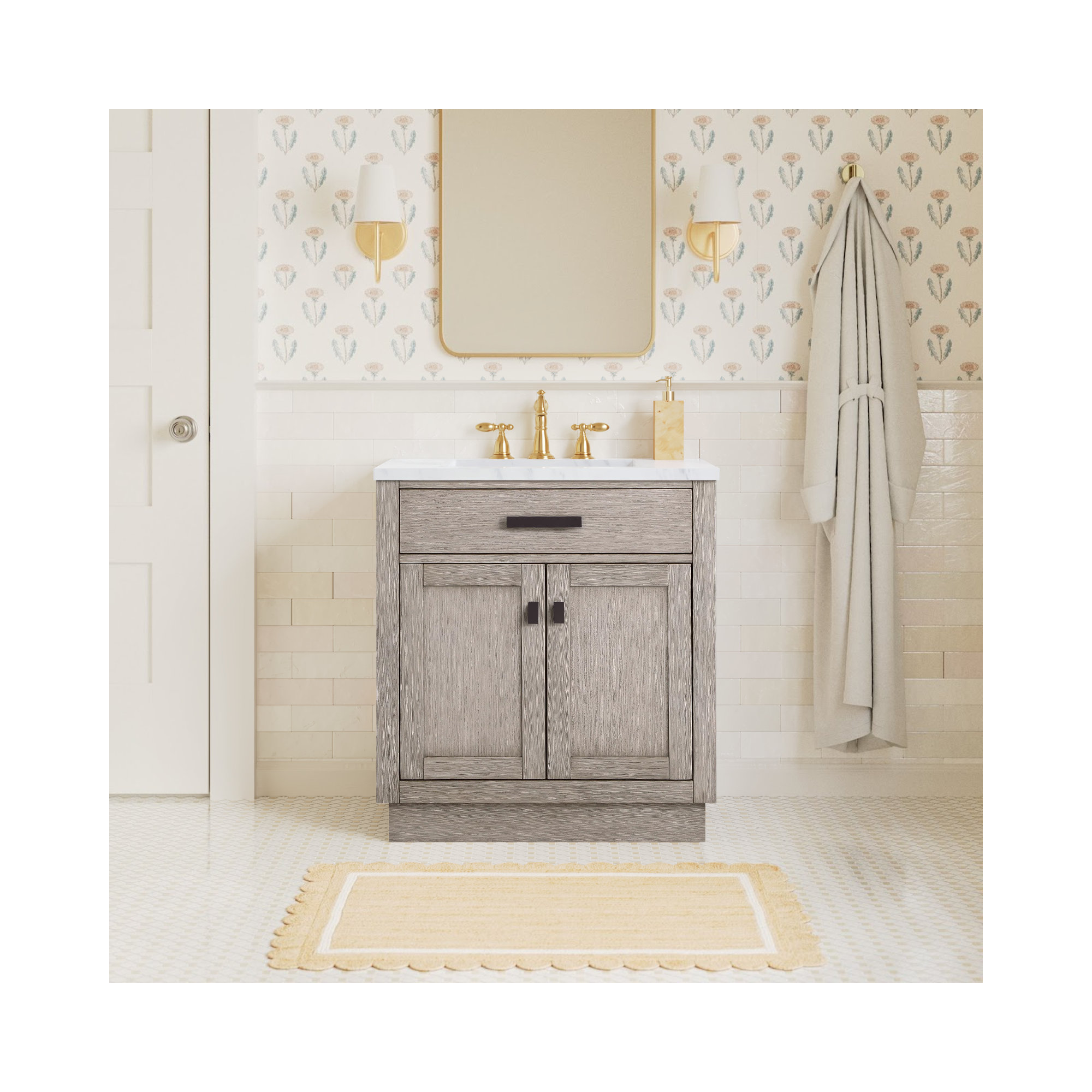 Breshey Single Bathroom Vanity, 30"W x 21.6"D x 34.2"H, Gray