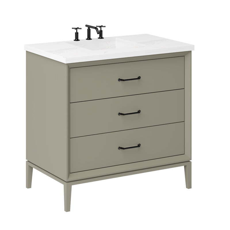 Alexandra Three-Drawer Single Bath Vanity, French Olive, Matte Black, 30"