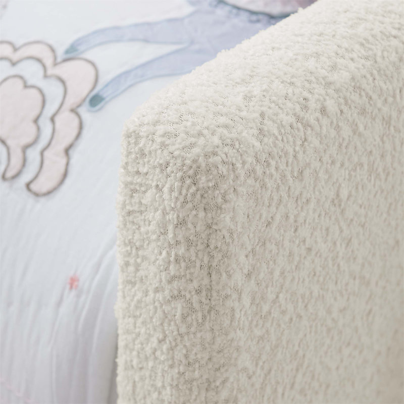 Upholstered Platform Bed With Cute Rabbit Ear Shaped Headboard, Safety Rail, And Storage Pocket, Boucle Fabric, Beige