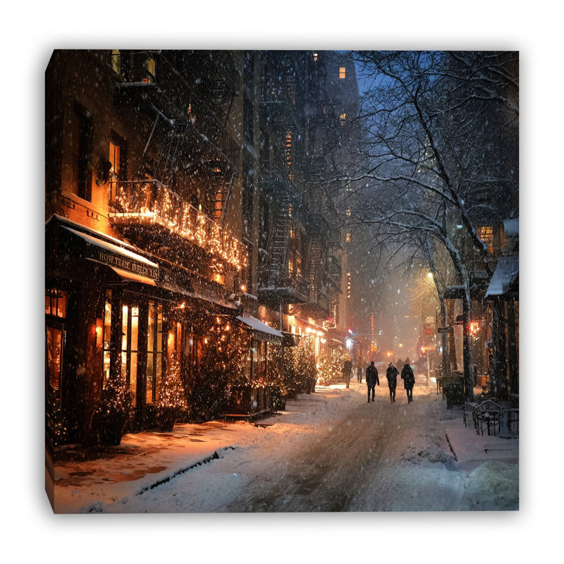 «Holiday Night City Lane», art mural sur toile tendue, 20 po x 20 po