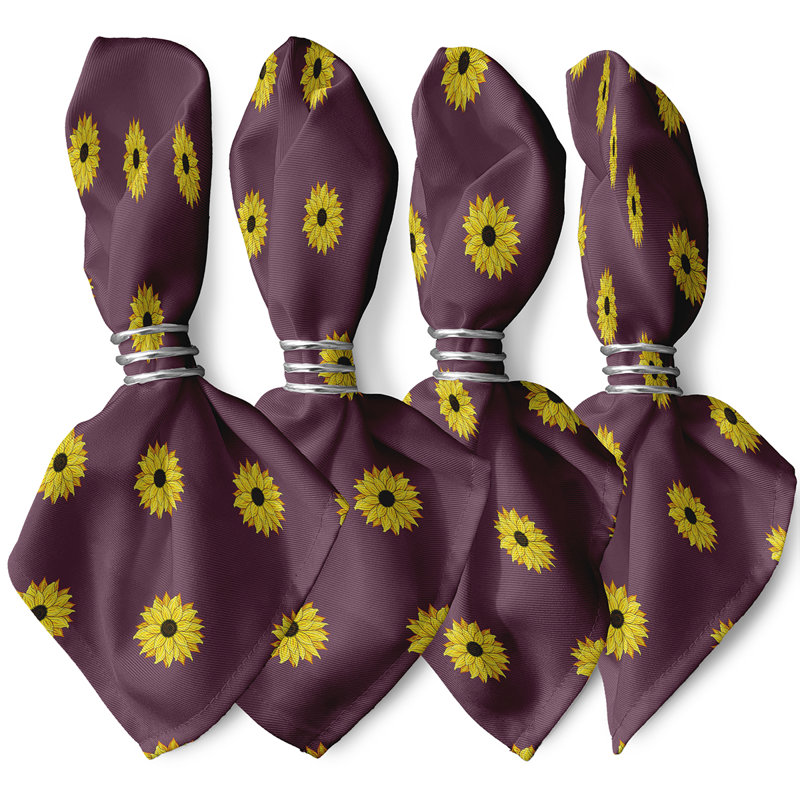 Ensemble de serviettes 4 pièces Vieux Sunflower Frenzy, L 18 po x L 18 po, Mauve