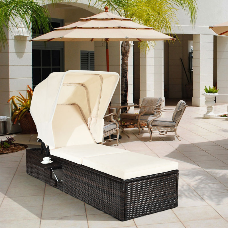 Chaise longue inclinable avec coussin et table Deatonville, Blanc