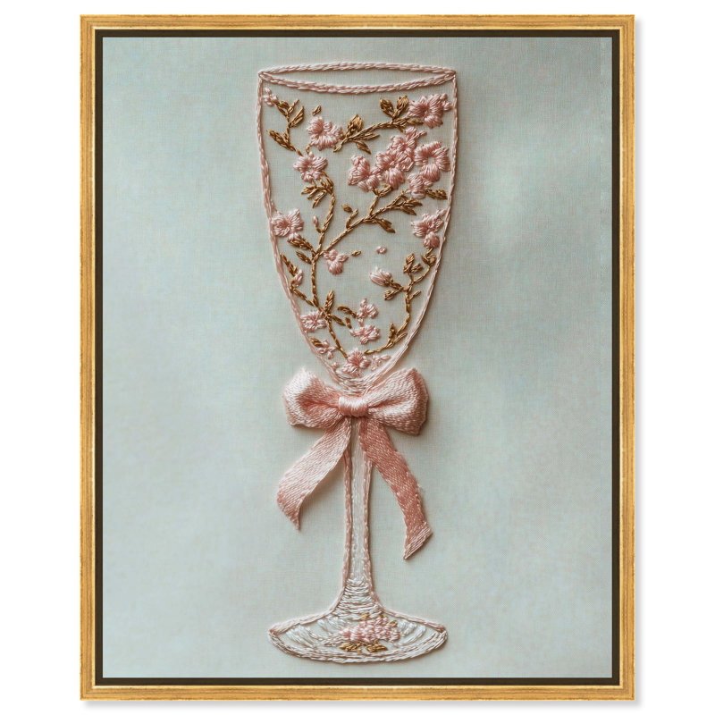 Champagne Glass Bow Canvas by Art Remedy, 21" H x 17" W, Floater Frame, Black
