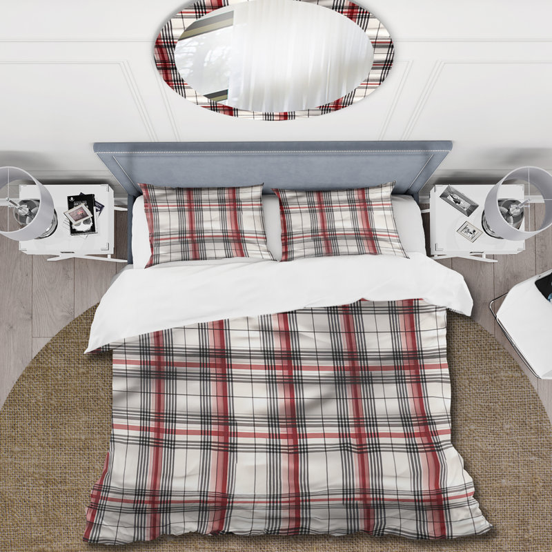 Twin Red and White Plaid Microfiber Duvet Cover Set