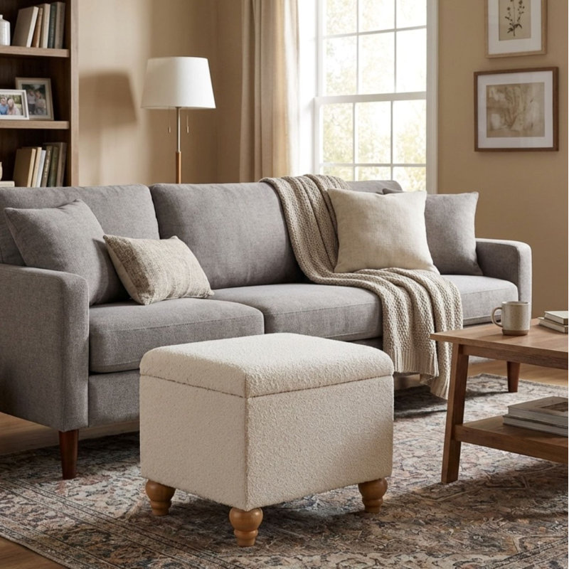Arath Storage Ottoman - Cream Boucle, Cream Boucle