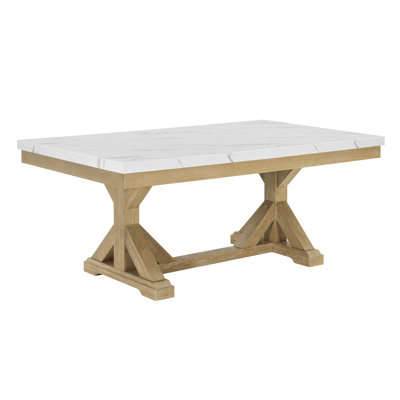 Rectangular Faux White Marble Dining Table