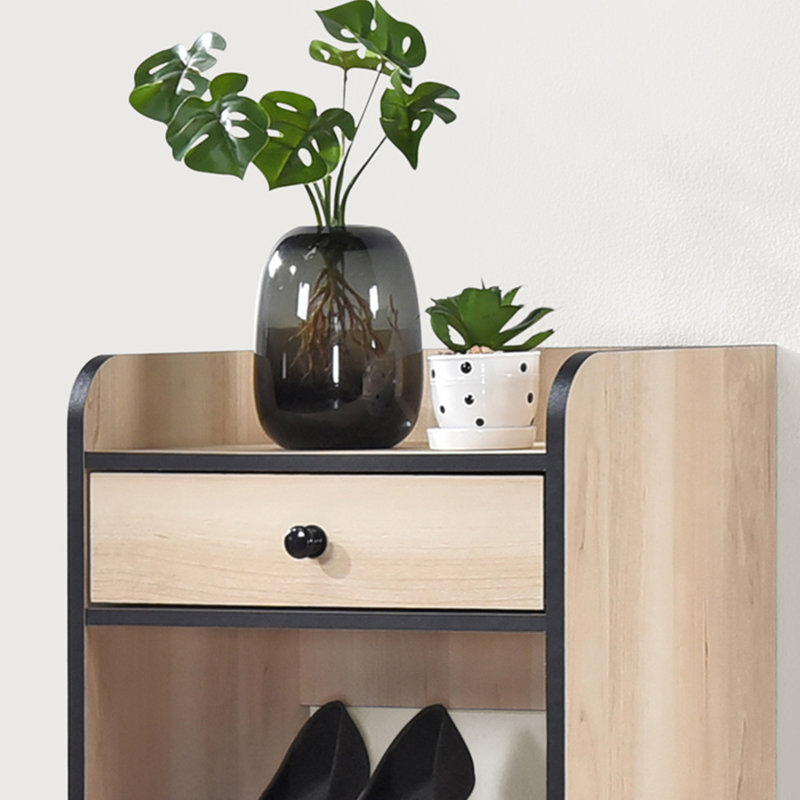 Banc de rangement pour chaussures d'entrée avec coussin, étagère ouverte et organisateur de tiroir, étagère à chaussures peu encombrante pour couloir, maison ou appartement