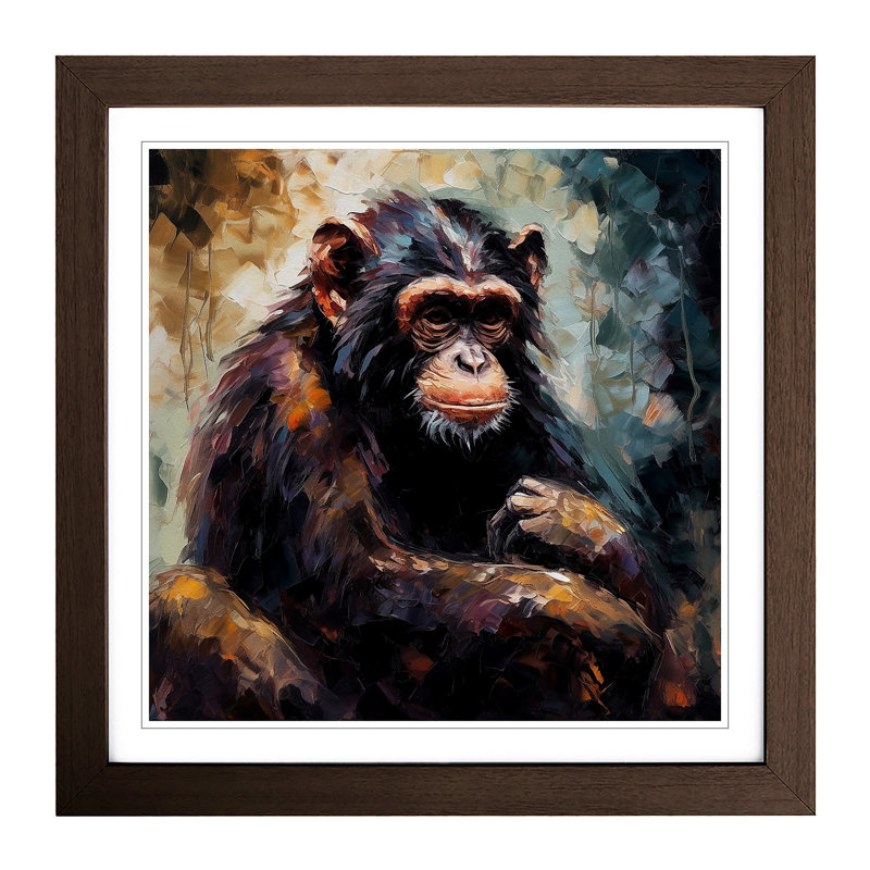 Monkey Palette Knife Painting No.2 - Framed Print, Walnut