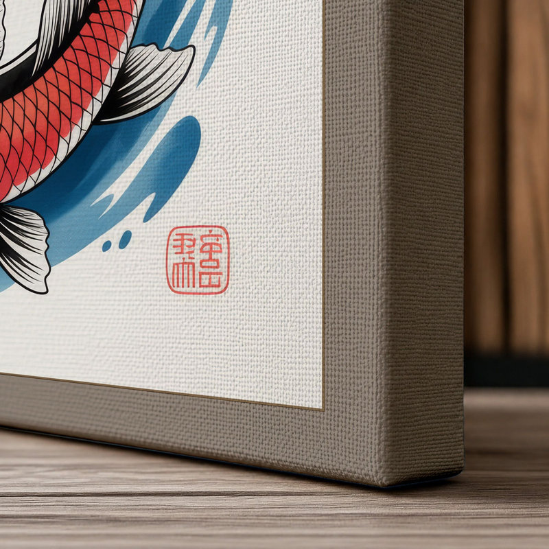 Koi Dance Japandi - Wrapped Canvas, 36x24 - 91.4 x 61.0 cm, Taupe Border
