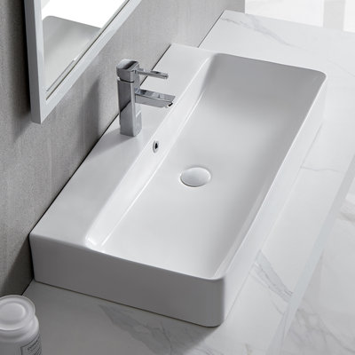 Turner 32“ W x 16.5" D Vitreous China Rectangular Wall Mount/Vessel Bathroom Sink with Overflow