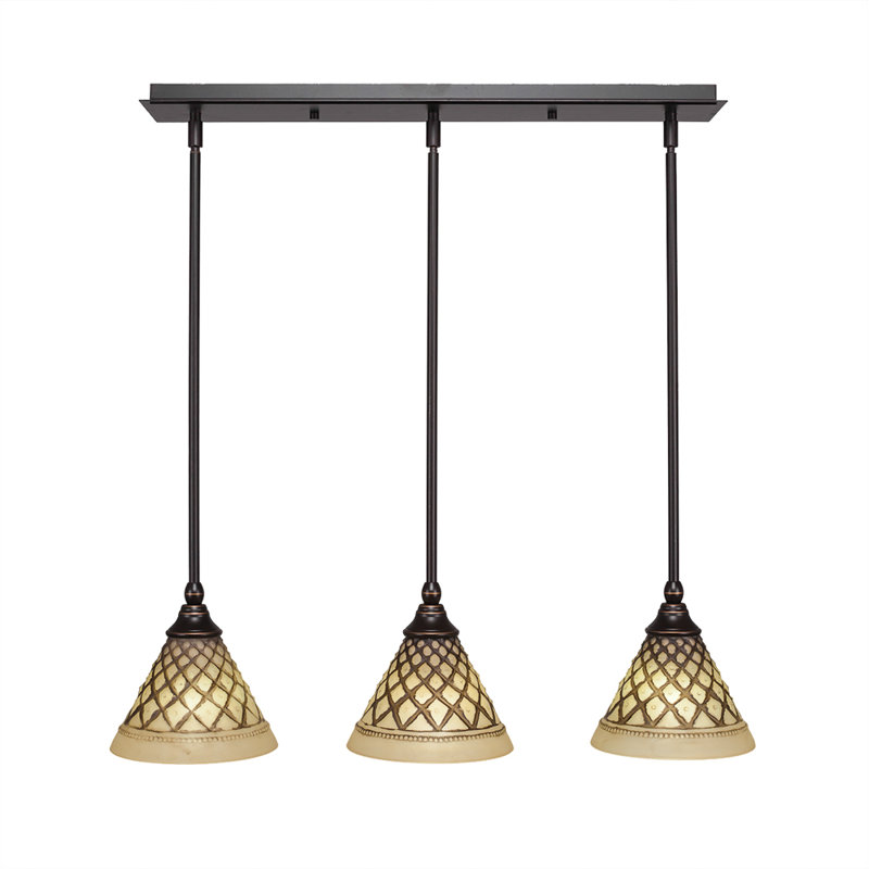 Luminaire suspendu linéaire sur pied 3 lumières avec verre à glaçage chocolat 7 po, Granite noir