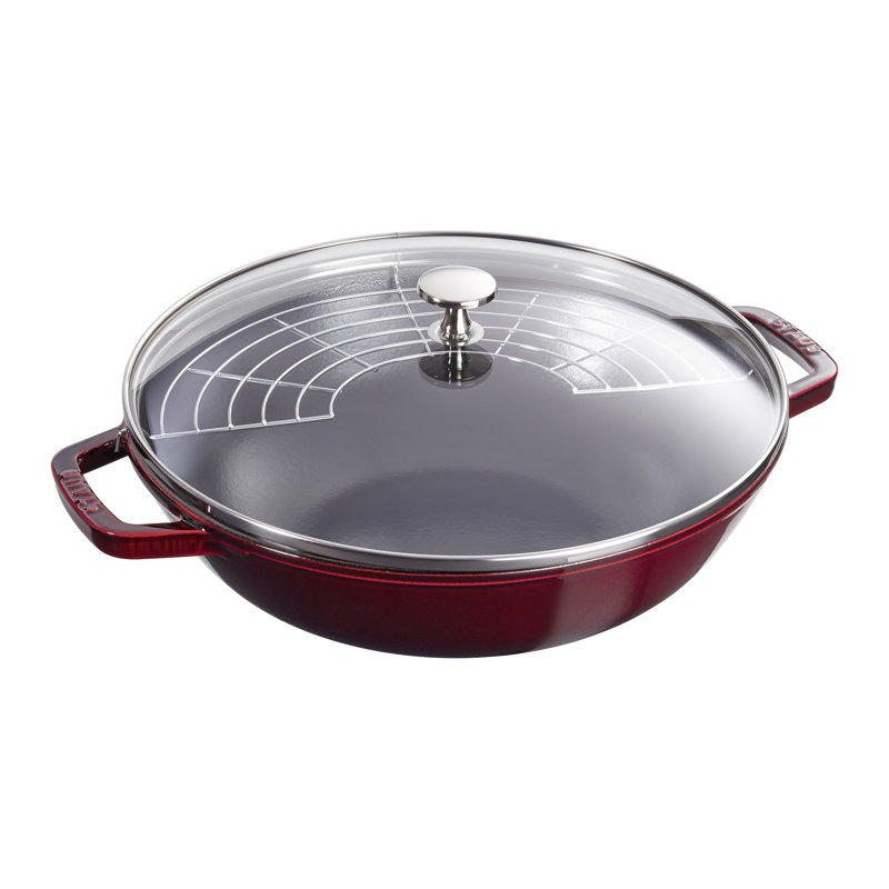 Wok en fonte avec couvercle Staub, Rouge grenadine