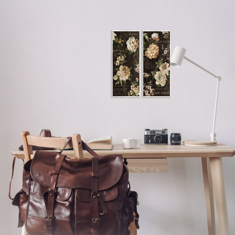 "Vintage French Typographie Flowers", ensemble de 2 plaques murales par Deborah Devellier