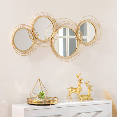 Décoration murale 3D en métal avec motif doré et miroir - salon, art de 42,25 po X 22