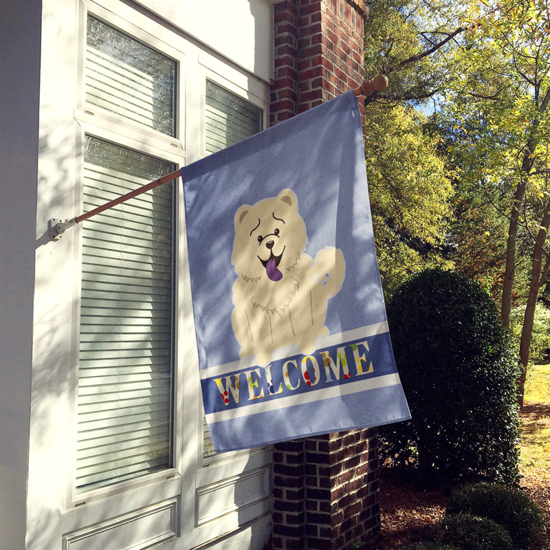 Double Sided 40'' H x 28'' W Polyester House Flag, Sitting White Chow Chow