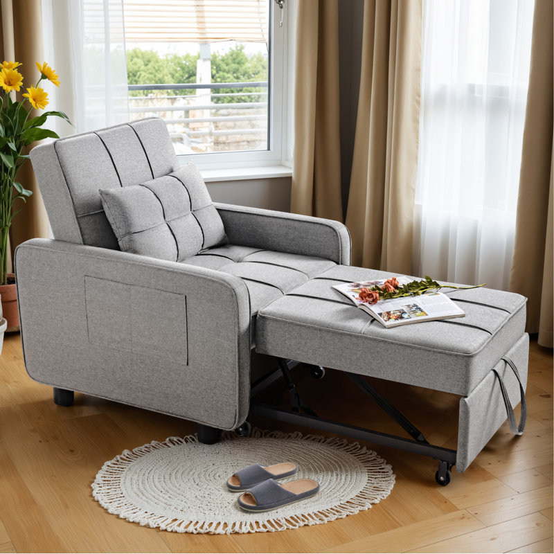 the Sleeper Long Convertible Sofa Bed, Versatile Comfort, Multi-functional Sofa, Gray Foam Padding