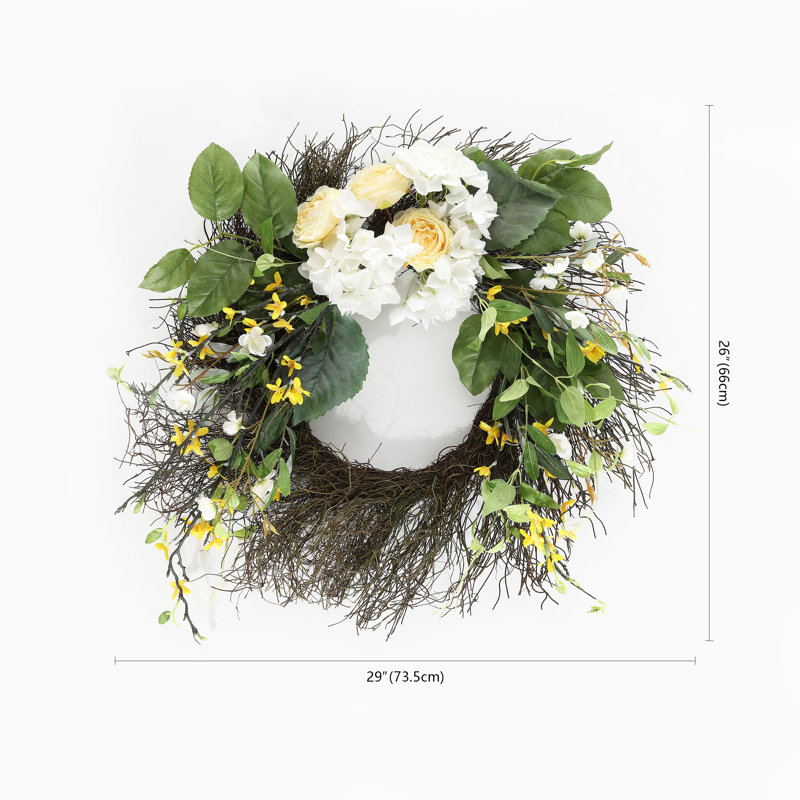 26" Multicolor Faux Hydrangea and Spring Blossom Wreath