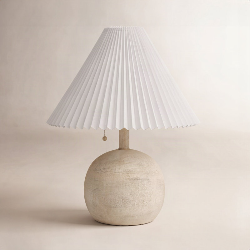 Lampe de table en résine Inaki, Naturel, Blanc