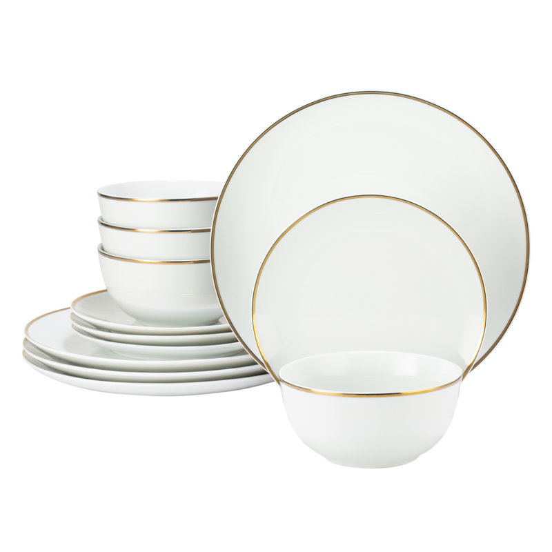 Waterside 12pc Gold Rim Porcelain Dinner Set