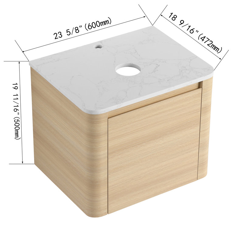 Base de meuble-lavabo simple 24 po Eaton, armoire de base sans lavabo Eaton, Chêne blanc