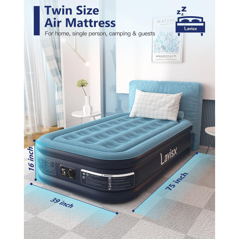 Grand matelas gonflable Lavisx avec pompe intégrée 16 po, Grand lit