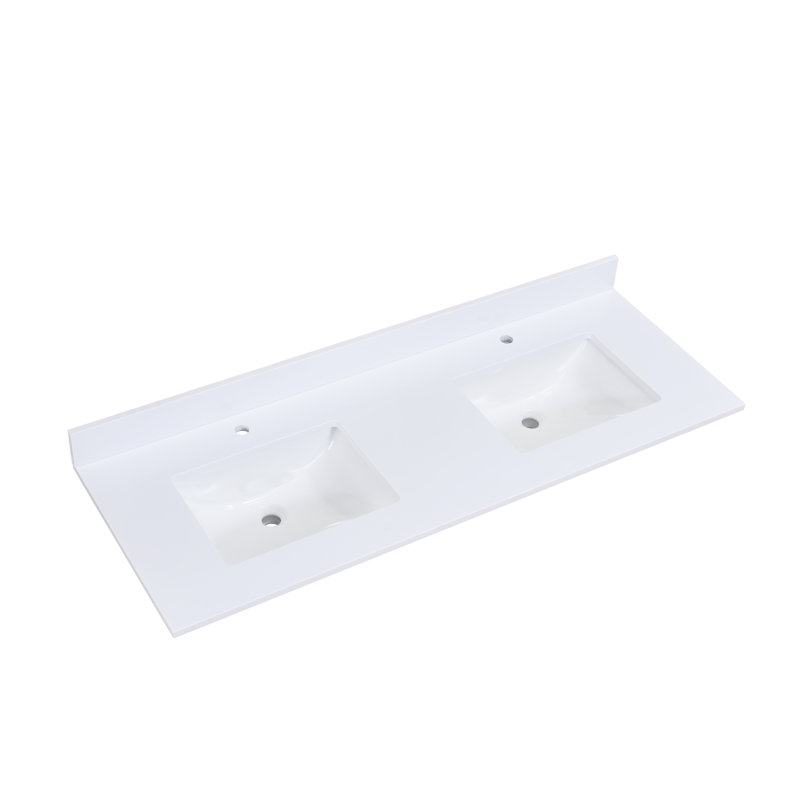 Snow White Stone Double Vanity Top with Sinks, 61"