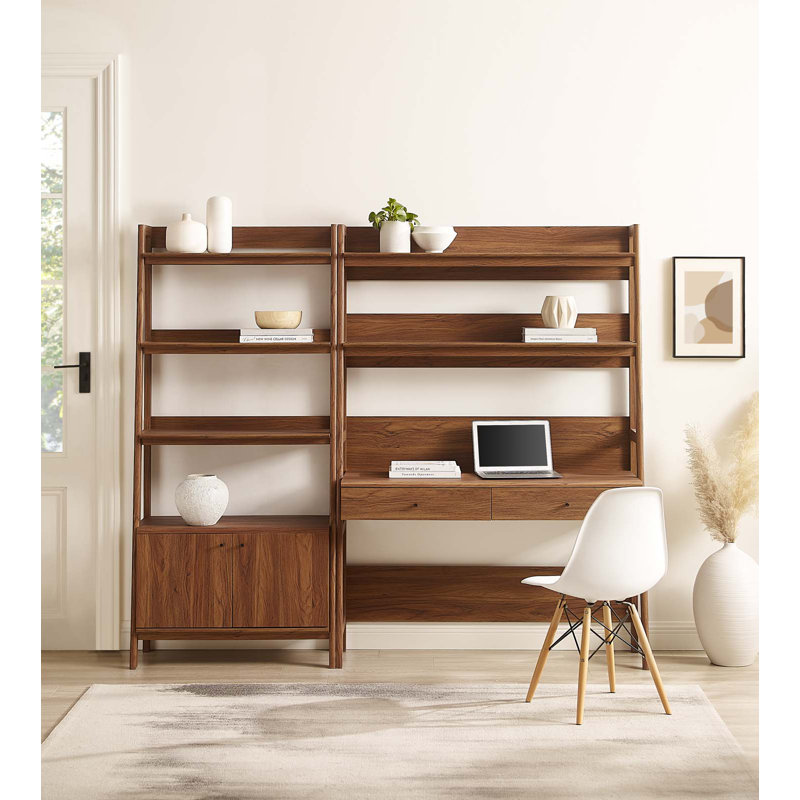 Modway Bixby 2-Piece Wood Office Desk and Bookshelf, Walnut