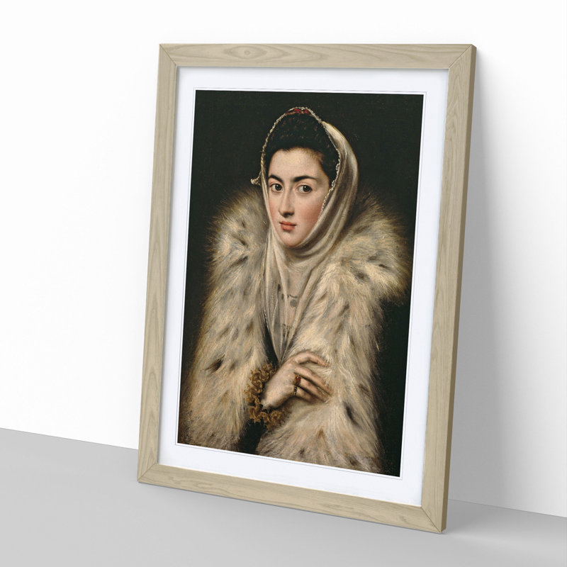 Lady in a Fur Wrap by El Greco - Picture Frame Painting, Oak Framed, 48cm H x 36cm W x 2cm D