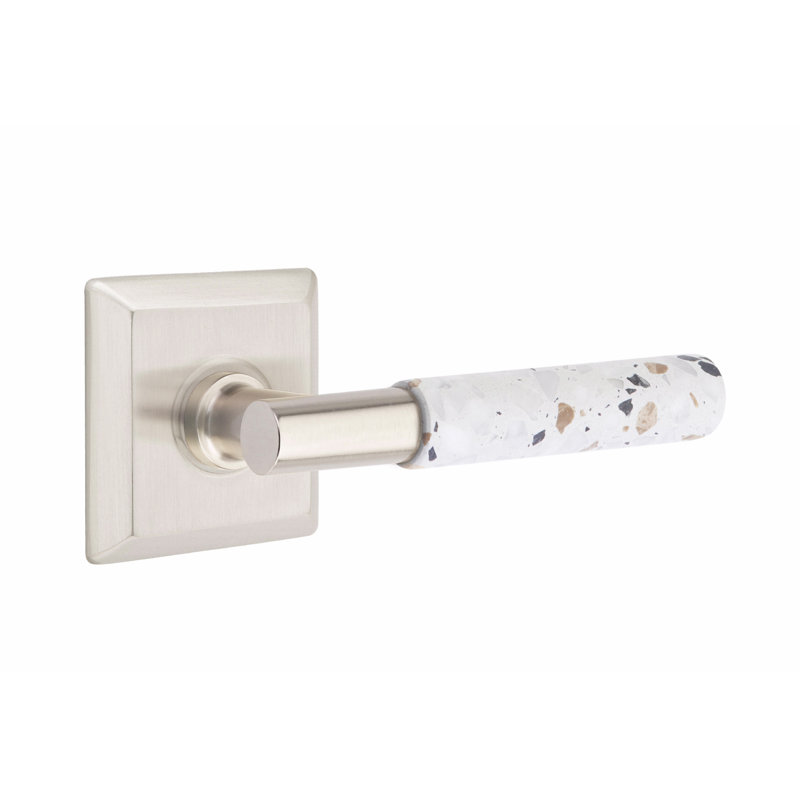 Ensemble de leviers de passage Emtek Select, rosette Quincy, tige en T et poignée en marbre, Nickel satiné / terrazzo clair