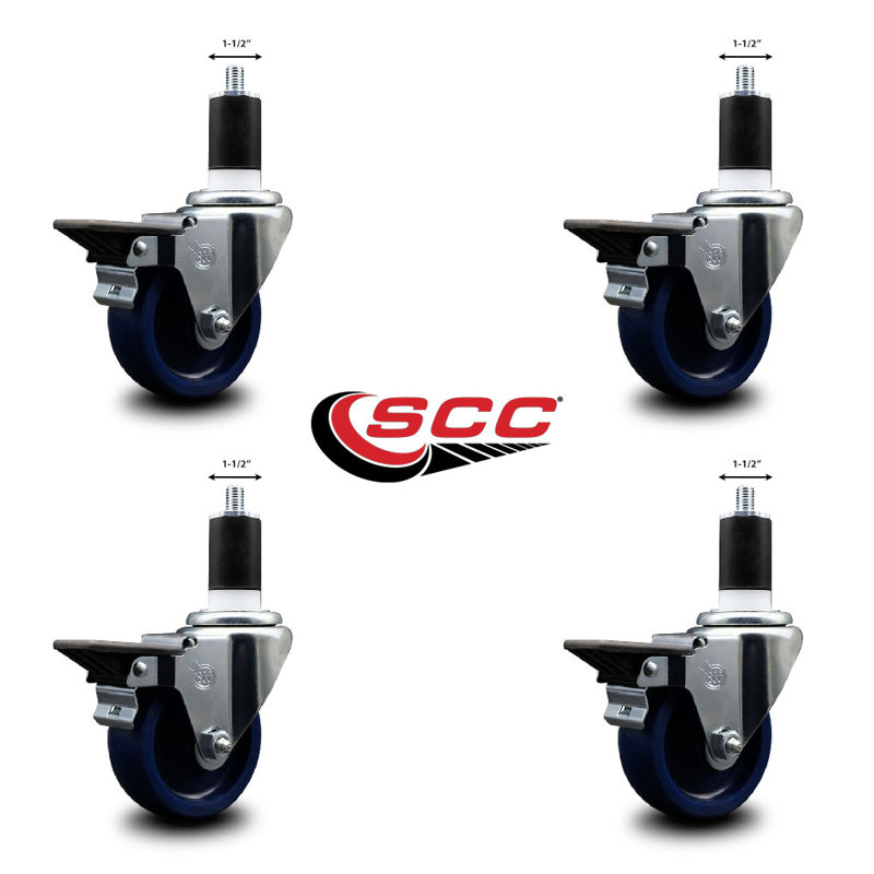 Solid Poly Swivel Expanding Stem Caster Set with Brake SCC PLB 3.5" x 1-1/2"