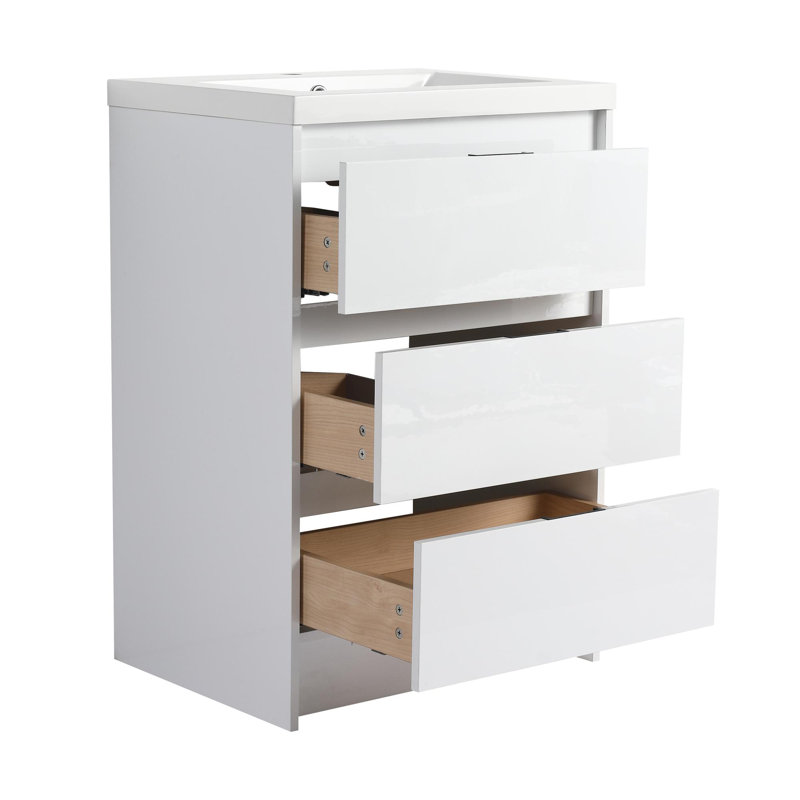 Meuble-lavabo simple autoportant de 24 po avec lavabo, une armoire de rangement et une armoire murale, 47"