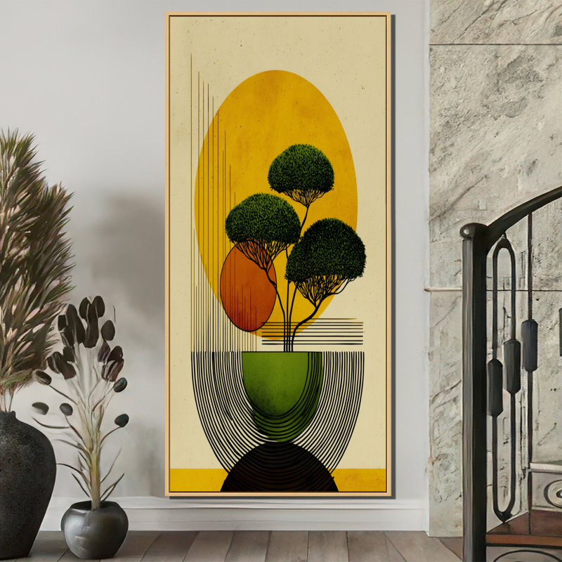 «Bonsai», impression sur toile, vert et jaune, H 60 po x l 28 po, Cadre flottant, Natural