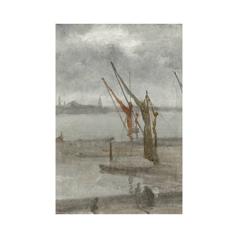 «Grey and Silver Chelsea Wharf», reproduction d'art sur toile tendue, 48 po x 32 po, Toile tendue avec châssis, Sans cadre