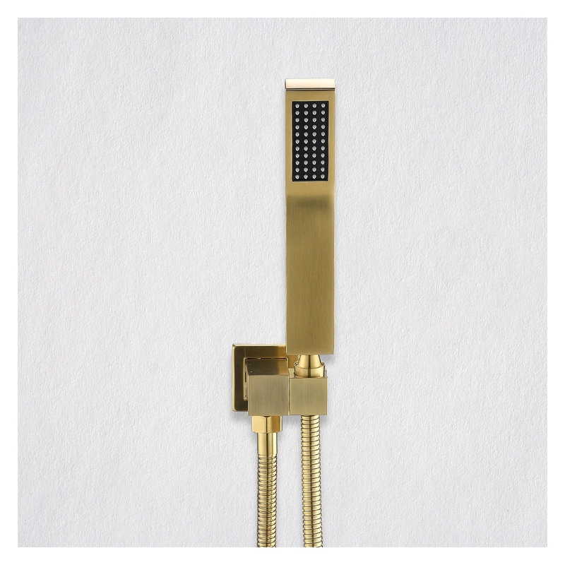 Brushed Gold Ceiling Mounted Shower System with 10" Rainfall Shower Head and Handheld Sprayer - Brass Bathroom Fixture