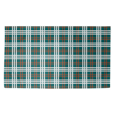 Plaid bleu fait à la main/orange/blanc Tapis décoratif
