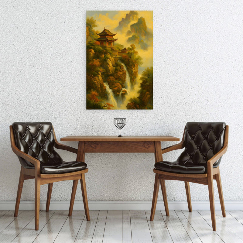 Golden Temple Falls, art paisible d'automne, architecture paisible et sereine, 36" H x 24" W