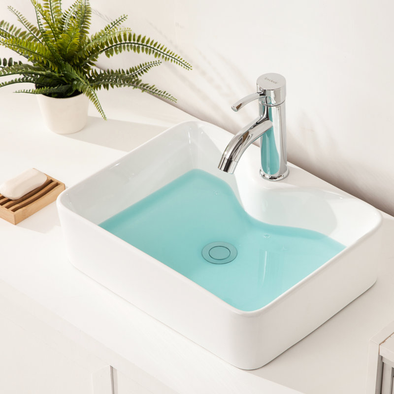 White Rectangular Ceramic Bathroom Vessel Sink - 19X15, Modern, Stain , Countertop Installation Modern 19"X15", Install