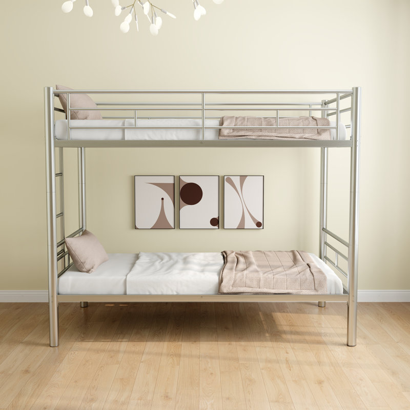 Lit superposé simple au-dessus de simple avec échelle et garde-corps élevé, capable de se diviser, lit superposé en métal, espace de rangement, silencieux
