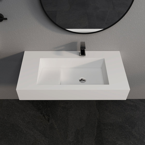 SJ STAR&JANE 36" Matte White Single-Hole Stone Resin Vanity Top With ...